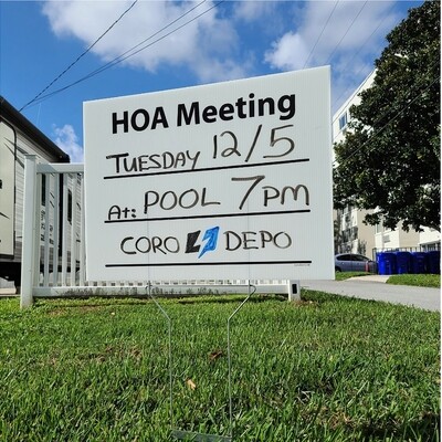 HOA Signs - Dry Erase HOA Meeting Signs 24 x 18 - 1 Side