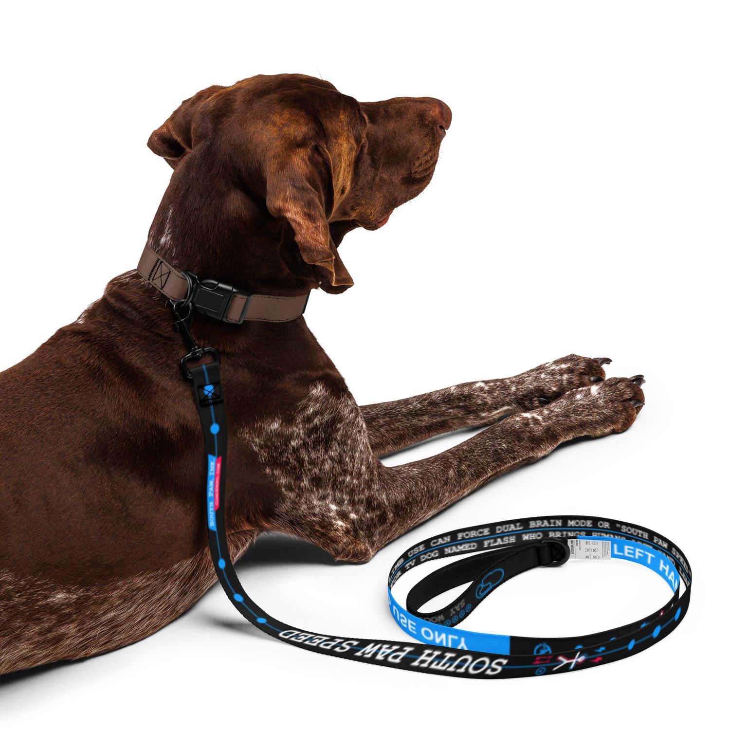 Left Handed Dog Leash - RUN:/  Dual Brain Mode / SOUTH PAW SPEED with our left handed leash.