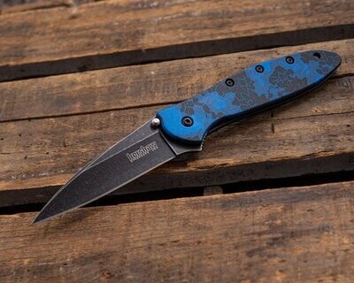 Kershaw Leek Blue Digi Camo Flipper Knife Stonewashed Black Blade 1660DBLU Made in USA.