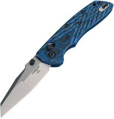 Hogue Knives Deka CPM-20CV stainless Wharncliffe blade, black and blue G-10 Handle.