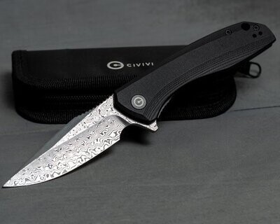 CIVIVI Knives Baklash Flipper knife with Damascus steel blade, Black G-10 Handle