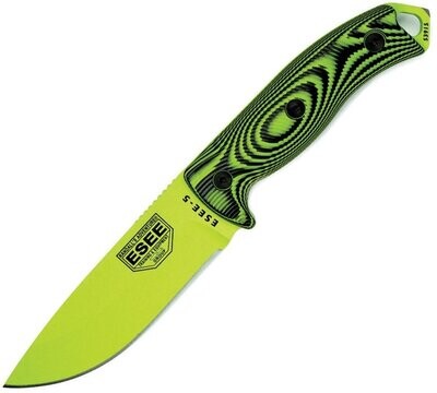 **ESEE Knives** Model 5 Fixed Blade Venom Black and green 3D machined G10 handle,green powder coated 1095HC steel blade