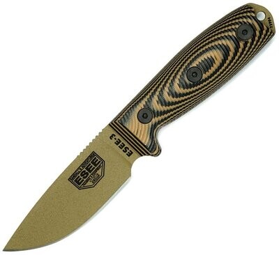 Model 3 3D Fixed Blade black and coyote brown 3D machined G10 handle, dark earth powder coated 1095HC steel blade