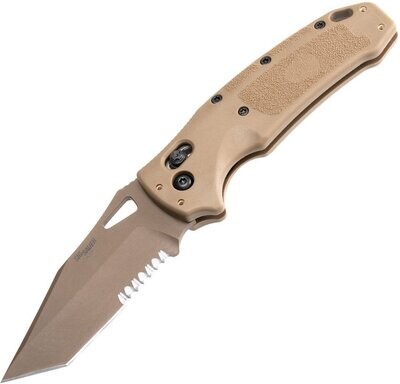 Sig Knives by Hogue K320 Able Lock coyote tan PVD coated partially serrated CPM S30V stainless tanto blade.