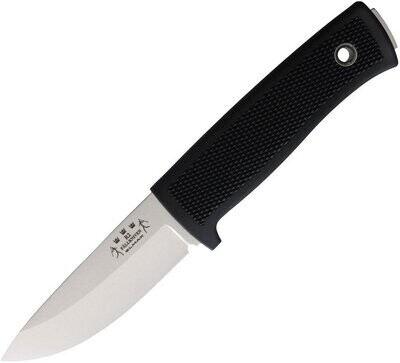 Fallkniven Knives, R2Scout Fixed Blade Knife, Elmax steel blade. Black thermorun handle. Lanyard hole. Black Zytel belt sheath. Made in Sweden