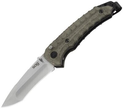 SOG Knives Kiku Button Lock A/O, satin finish S35VN stainless blade, with Green linen Micarta handle. FREE SHIPPING