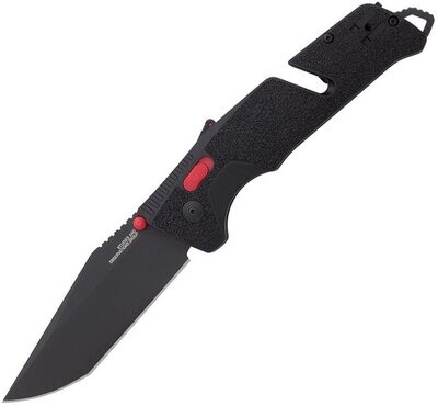 Sog Knives Trident MK3 AT-XR Lock A/O,D2 tool steel tanto blade. Black and red GRN handle,Belt/cord cutter, thumb stud FREE SHIPPING.