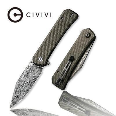 CIVIVI Knives, Relic Flipper Knife Dark Green Micarta Handle (3.48" Black Hand Rubbed Damascus Blade)