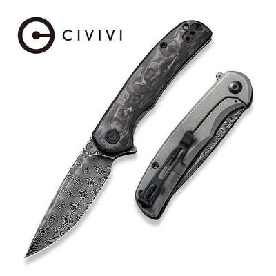New for 2022 CIVIVI Nox Flipper Knife Carbon Fiber With Steel Handle (2.97" Damascus Blade)