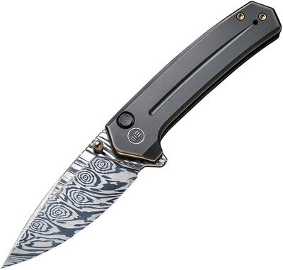 We Knife Culex Button Lock Damascus Blade, Black Titanium Handle. FREE SHIPPING, LIMITED TIME ONLY