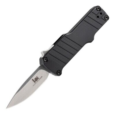 Heckler & Koch Knives, model 54030 Micro Incursion OTF Automatic: 1.95" Clip Point Blade - Tumbled Finish, Matte Black Aluminum Frame, PAY NO SALES TAX ON THIS ITEM