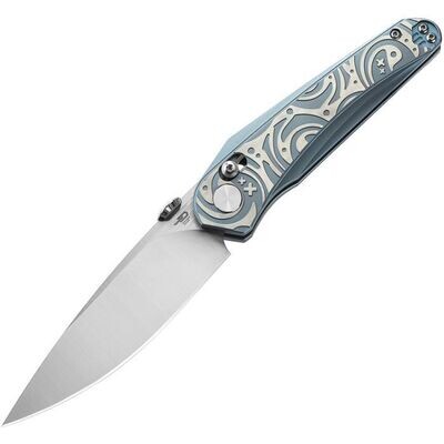 Bestech Knives Blue and Silver Mothus Bar Lock Knife Bohler M390 stainless blade BTKT2206A