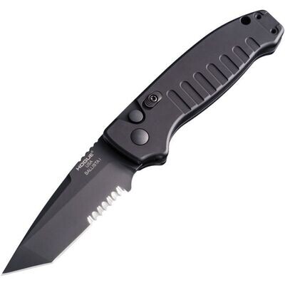 Hogue Knives Auto Ballista I Button Lock Black/Black partially serrated 154CM stainless tanto blade. **PAY NO SALES TAX ON THIS ITEM.