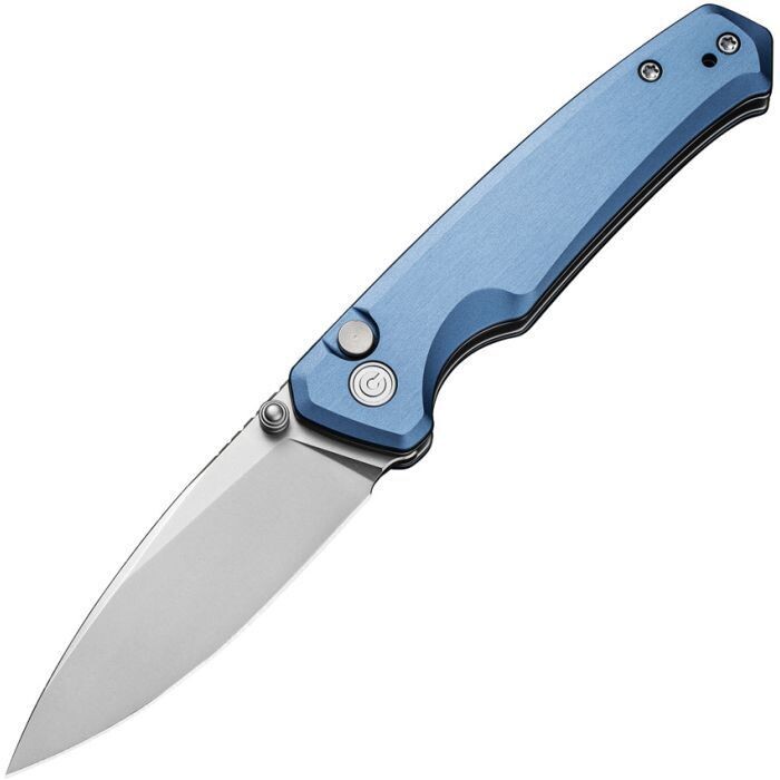 Civivi Knives Altus Button Lock Knife, Blue aluminum handle, stonewash finish Nitro V steel drop point blade. PAY NO SALES TAX ON THIS ITEM.