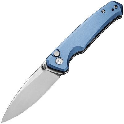 Civivi Knives Altus Button Lock Knife, Blue aluminum handle, stonewash finish Nitro V steel drop point blade. PAY NO SALES TAX ON THIS ITEM.