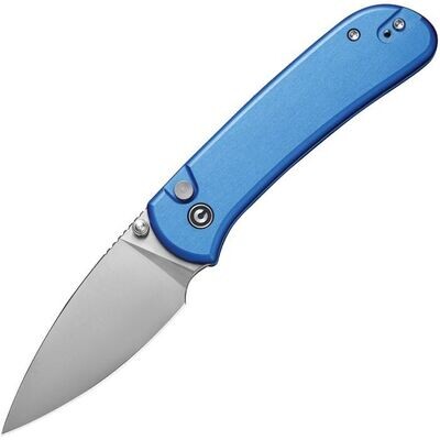 Civivi Knives by WE Knives Qubit Button Lock satin finish 14C28N Sandvik stainless blade,Blue aluminum handle. PAY NO SALES TAX ON THESE ITEMS.