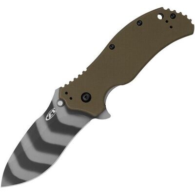 *Zero Tolerance Knives* Assisted Opening Pocket Knife Linerlock, OD Green Handle, Magna Cut Blade Tiger Stripped. ZT0350OLTS. FREE SHIPPING , NO SALES TAX. LIMITED TIME ONLY.