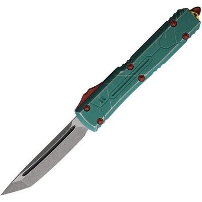 Microtech Knives Apocalyptic finish premium steel tanto blade,Distressed teal and red aluminum handle. Pay no sales tax, save lots of $$$$$ FREE SHIPPING.