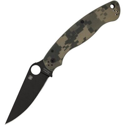 SPYDERCO KNIVES MILITARY 2 CAMO G-10 BLACK BLADE PLAINEDGE KNIFE. CPM S30V BLADE, FREE SHIPPING, NO TAX