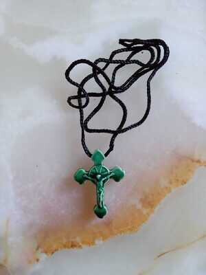 Green Ceramic Crucifix on String