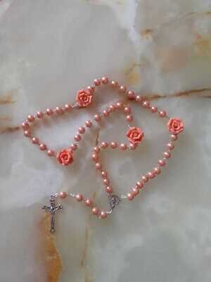 Orange Pearl Rosary with Roses