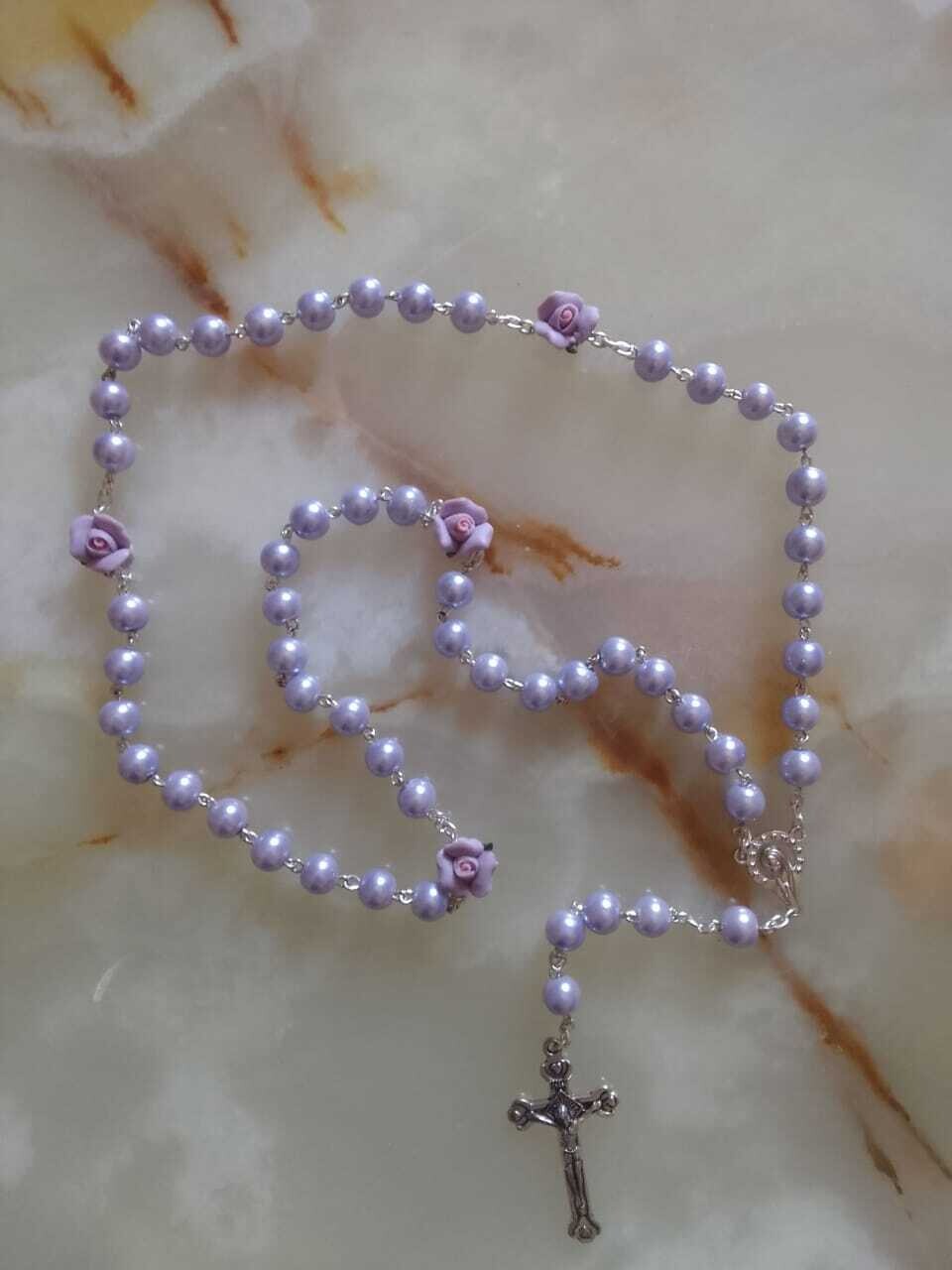 Lilac Pearl Rosary with Roses