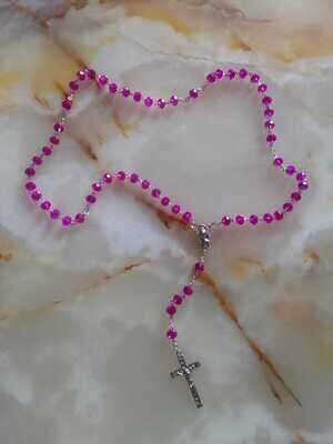 Cerise Pink Crystal Bead Rosary
