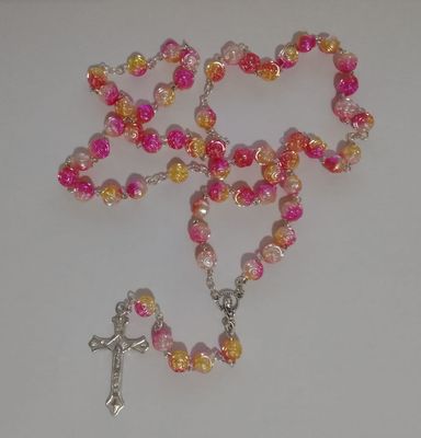 Tri-Coloured Rose Bead Rosary