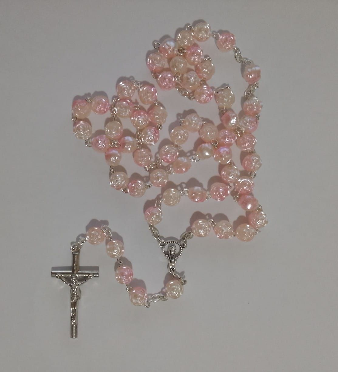 Pink Rose Bead Rosary