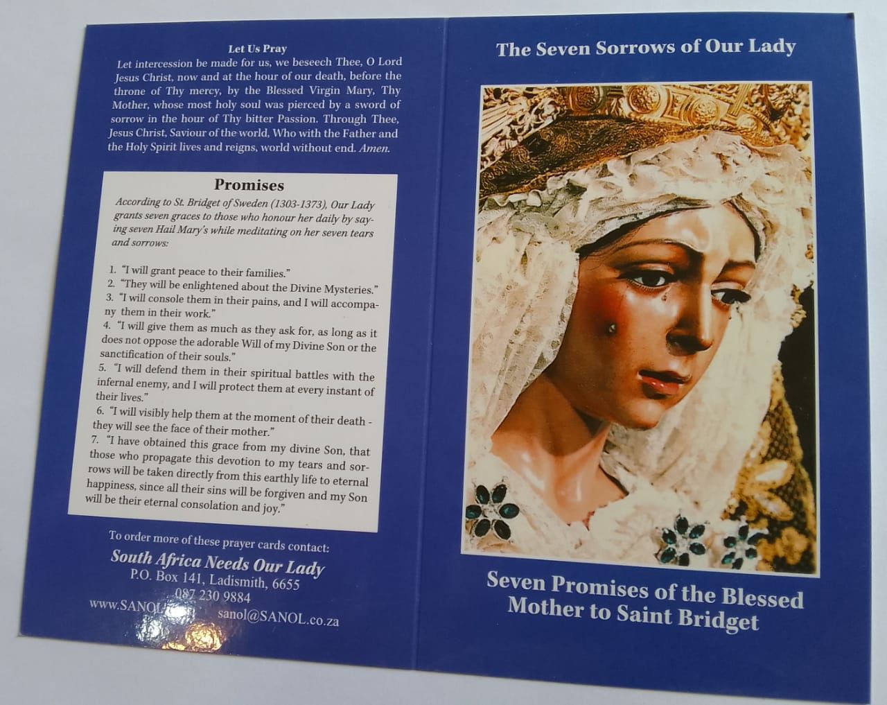 The Seven Sorrows of Our Lady – Prayer Card
