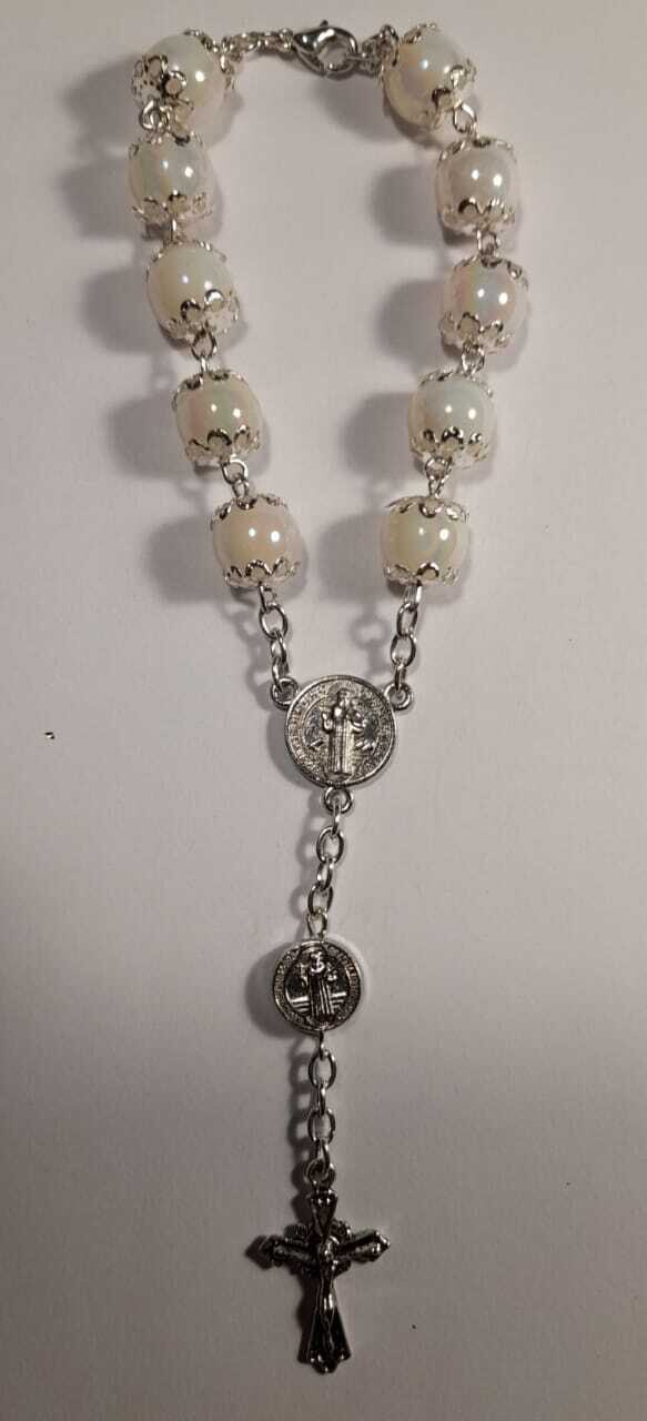 White St Benedict Car Rosary