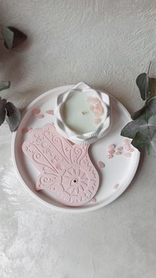 Rose Quarts Candle and Hamsa Holder Combo