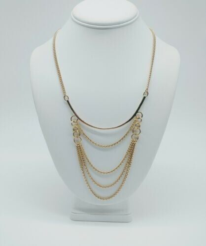 GOLD TONE CURVED BAR LAYERED CHAIN NECKLACE
