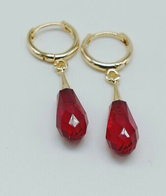 18k GF Scarlet Red Teardrop Earrings 