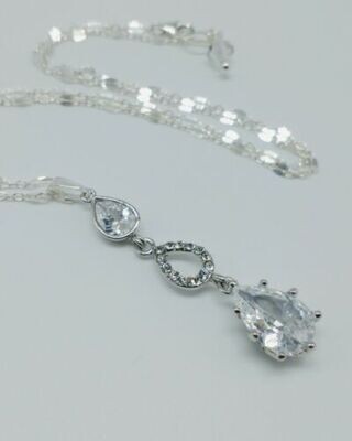 Sterling Silver Crystal Drop Pendant Necklace