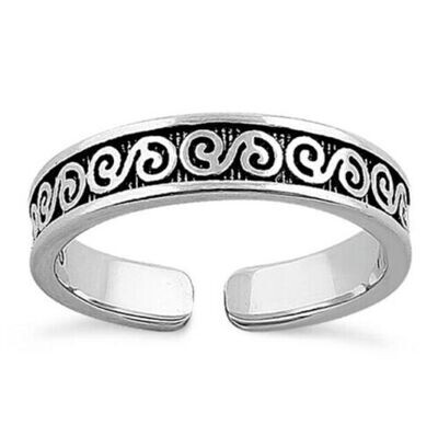 STERLING SILVER CELTIC S WAVE ADJUSTABLE TOE RING