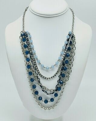 Silver-Tone Multi-layered Multi-strand Blue Silver Necklace