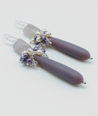 Purple Amethyst Teardrop Cluster Drop Earrings