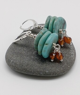 Sterling Silver Stacked Turquoise and Garnet Leverback Earrings