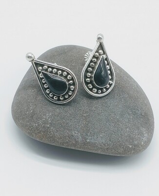 Vintage Sterling Silver Mexico 925 Black Teardrop Earrings