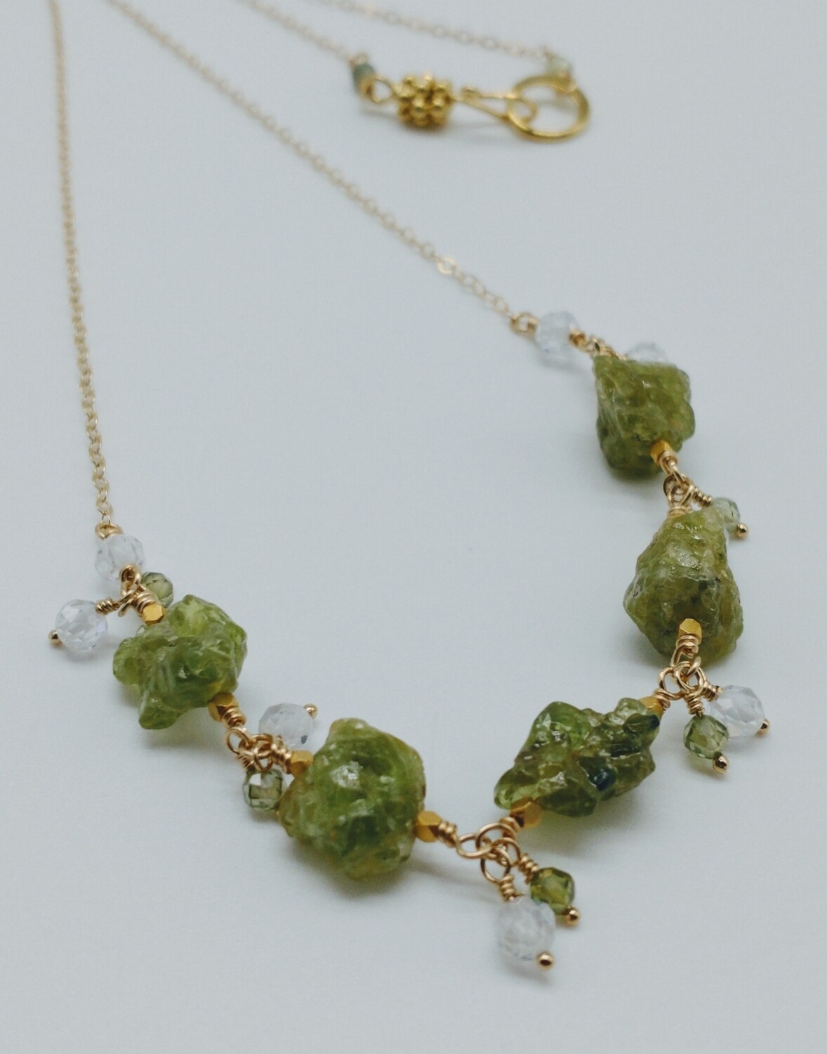 Natural Rough Peridot Cubic Zirconia Necklace