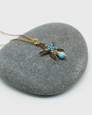 Sterling Silver Rose Gold Vermeil Turquoise Starfish Pendant Necklace