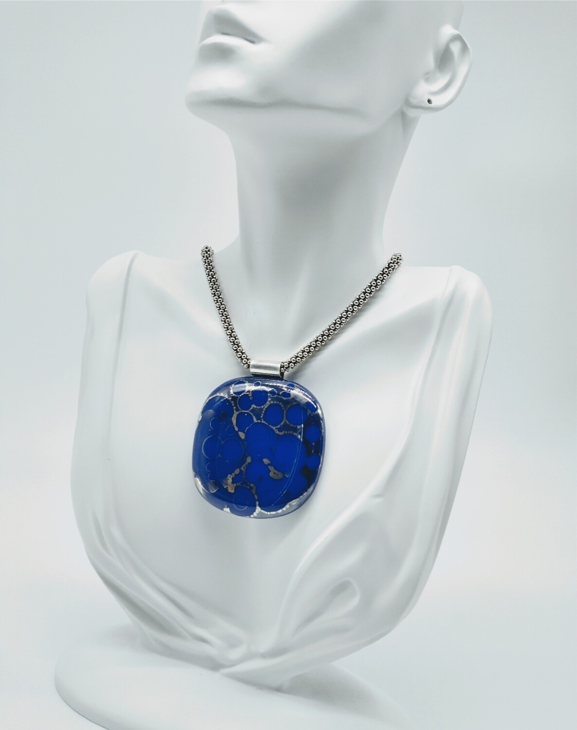 Artisan Handcrafted Sterling Silver Cobalt Blue Pendant Necklace