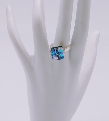 Vintage Sterling Silver Adjustable Dichroic Glass Ring