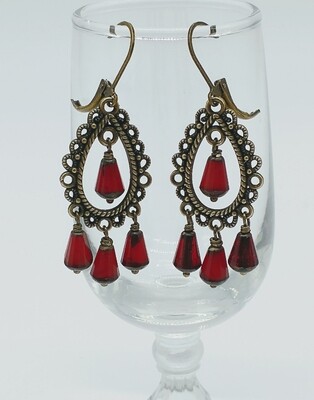 Artisan Handcrafted Red Opal Czech Glass Chandelier Earrings