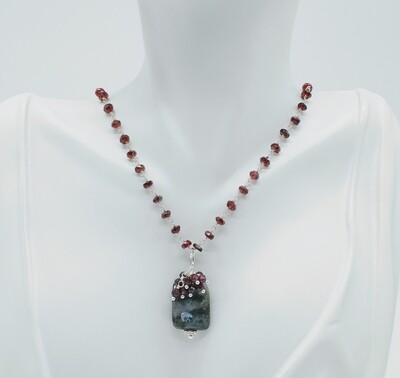 Larvikite and Garnet Pendant Necklace