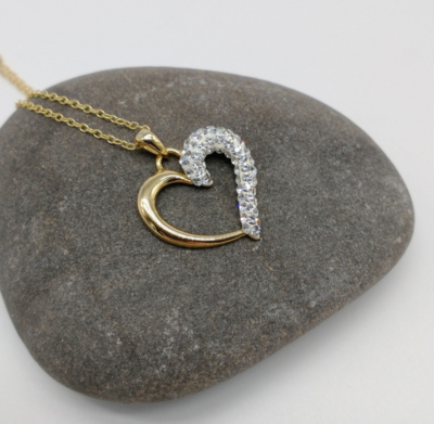 Sterling Silver Vermeil CZ Open Heart Pendant Necklace