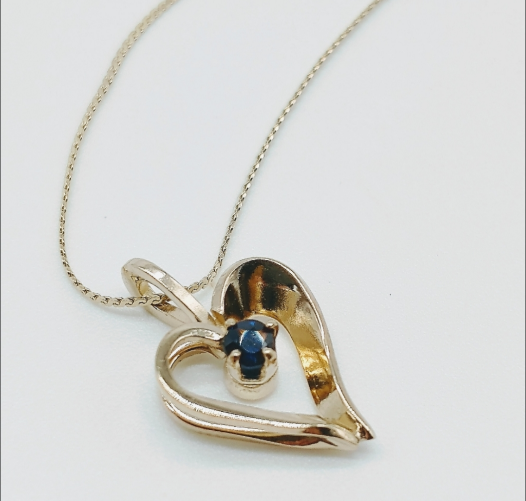 14k Gold Fill Sapphire Open Heart Pendant Necklace