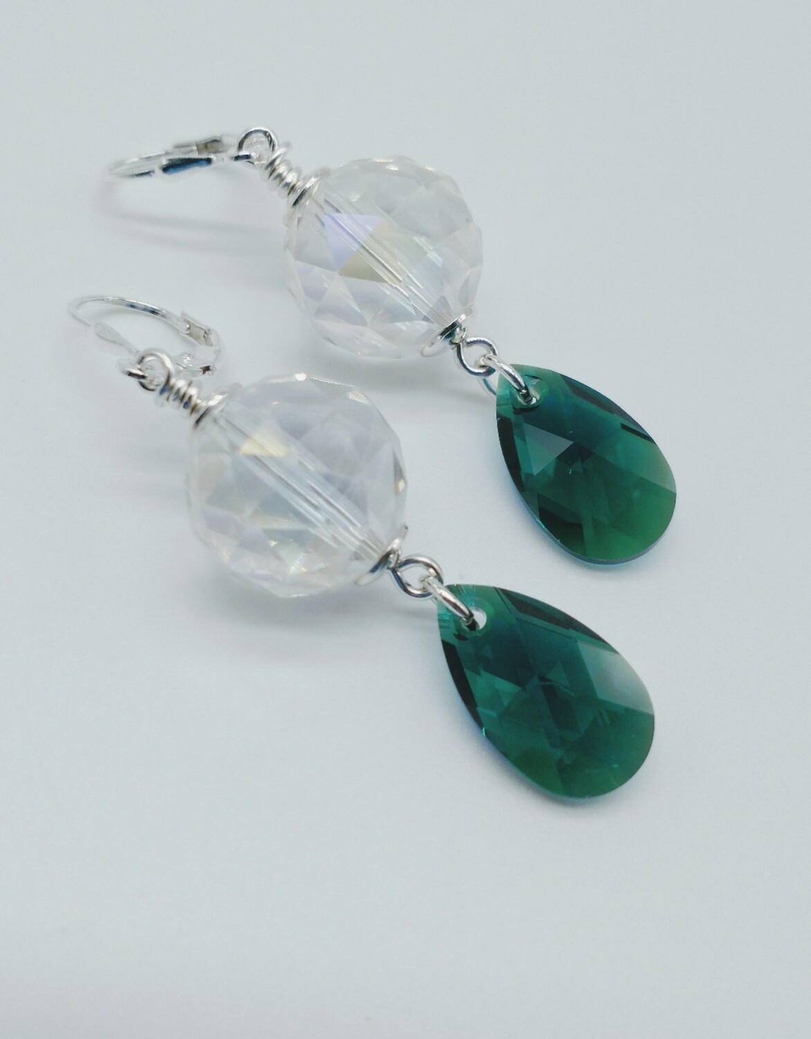 Sterling Silver Emerald Green Swarovski Crystal Earrings