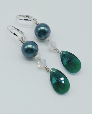 Emerald Green Swarovski Pearl Drop Earrings